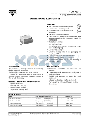 VLMTG31N2S1-GS18 datasheet - Standard SMD LED PLCC-2