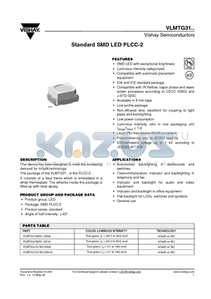 VLMTG31Q1R2-GS018 datasheet - Standard SMD LED PLCC-2