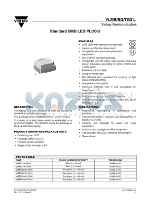 VLMTG3100-GS08 datasheet - Standard SMD LED PLCC-2
