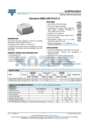 VLMTG41S2U1-GS08 datasheet - Standard SMD LED PLCC-2