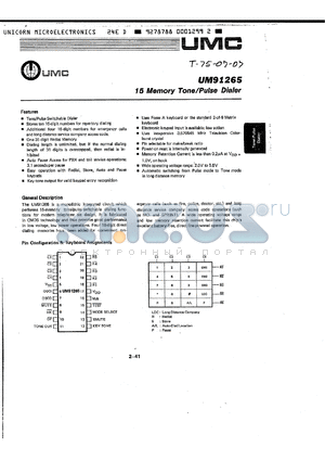 UM91265 datasheet - 15 Memory Tone/Plulse Dialer