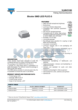 VLMV3100-GS18 datasheet - Bicolor SMD LED PLCC-3