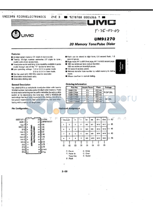 UM91270 datasheet - 20 MEMORY TONE/PULSE DIALER