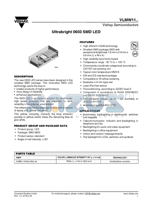 VLMW11R2S2-5K8L-08 datasheet - Ultrabright 0603 SMD LED