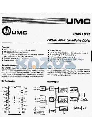 UM91531 datasheet - PARALLEL INPUT TONE.PULSE DIALER