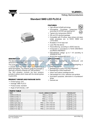 VLMW3100-5K8L-08 datasheet - Standard SMD LED PLCC-2