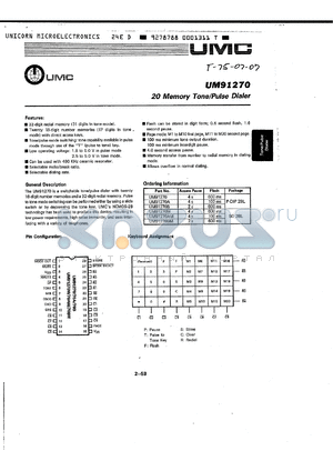 UM91270B datasheet - 20 MEMORY TONE/PULSE DIALER