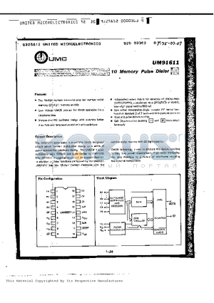 UM91611 datasheet - 10 Memory Pulse Dialer