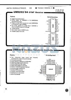 UM9203 datasheet - DTMF Receiver