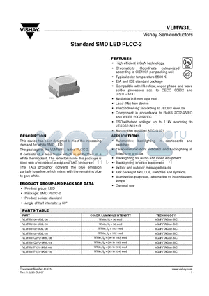 VLMW3102-5K8L-08 datasheet - Standard SMD LED PLCC-2