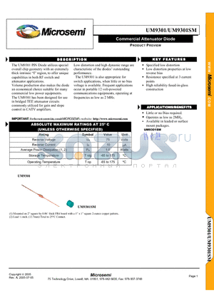 UM9301SM datasheet - Commercial Attenuator Diode