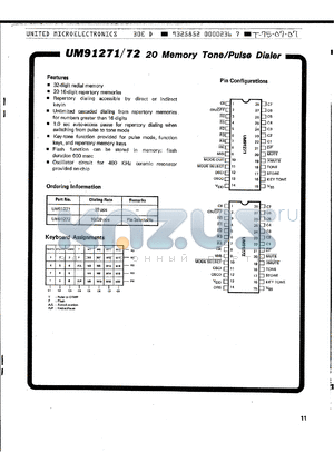 UM91271 datasheet - 20 MEMORY TONE/PULSE DIALER