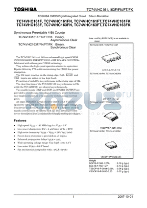 TC74VHC161FT datasheet - Synchronous Presettable 4-Bit Counter