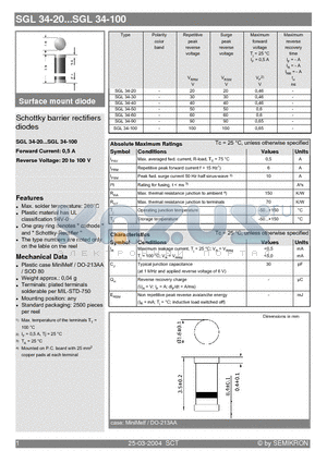 SGL34-100 datasheet - Schottky barrier rectifiers diodes