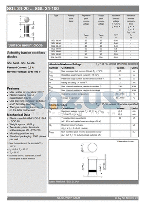 SGL34-100 datasheet - Schottky barrier rectifiers diodes