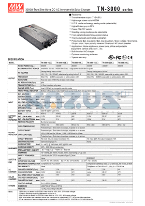 TN-3000-148 datasheet - 3000W True Sine Wave DC-AC Inverter with Solar Charger