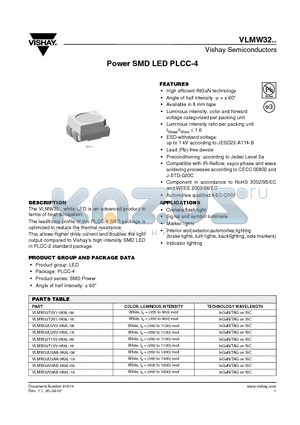 VLMW32U2V2-5K8L-08 datasheet - Power SMD LED PLCC-4
