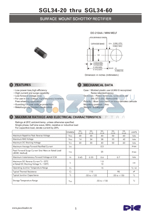 SGL34-20 datasheet - SURFACE MOUNT SCHOTTKY RECTIFIER