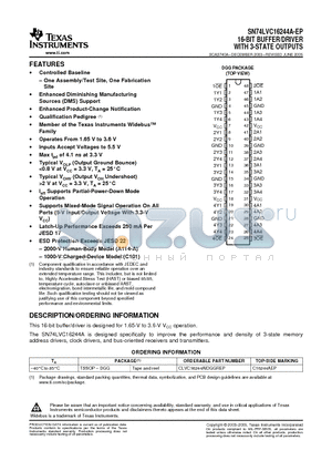 SN74LVC16244A-EP datasheet - 16-BIT BUFFER/DRIVER WITH 3-STATE OUTPUTS