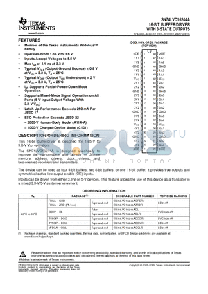 SN74LVC16244A datasheet - 16-BIT BUFFER/DRIVER WITH 3-STATE OUTPUTS