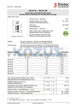 SGL34-20_11 datasheet - Surface Mount Schottky Rectifier Diodes