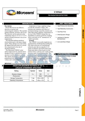 UM9441 datasheet - PIN RADIATION DETECTORS