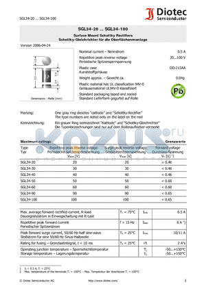 SGL34-30 datasheet - Surface Mount Schottky Rectifiers