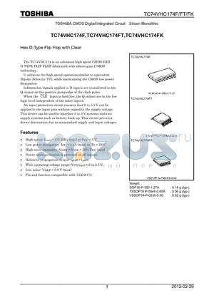 TC74VHC174FT_12 datasheet - Hex D-Type Flip Flop with Clear