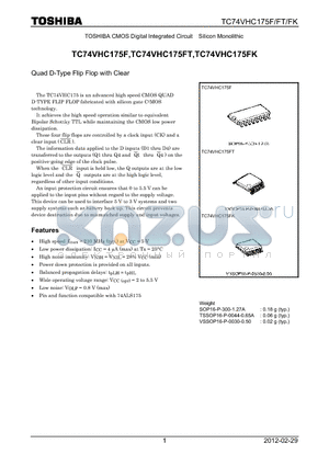 TC74VHC175FK_12 datasheet - Quad D-Type Flip Flop with Clear