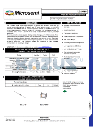 UM9989_09 datasheet - FAST MRI PROTECTION DIODES