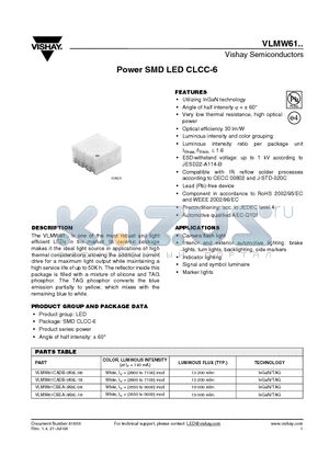 VLMW61CADB-3K8L-08 datasheet - Power SMD LED CLCC-6