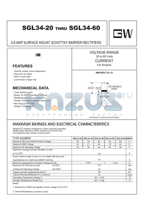SGL34-60 datasheet - 0.8 AMP SURFACE MOUNT SCHOTTKY BARRIER RECTIFIERS