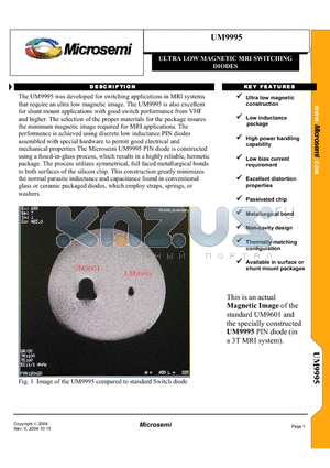 UM9995 datasheet - ULTRA LOW MAGNETIC MRI SWITCHING DIODES