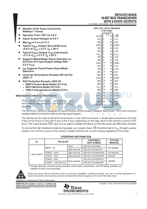 SN74LVC16245ADGGR datasheet - 16-BIT BUS TRANSCEIVER WITH 3-STATE OUTPUTS