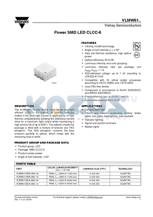 VLMW61CBEA-3K8L-08 datasheet - Power SMD LED CLCC-6