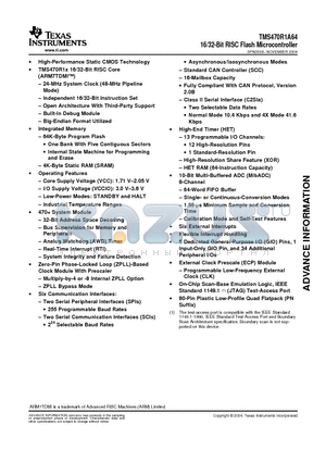 TMX470R1A64PN datasheet - 16/32-Bit RISC Flash Microcontroller