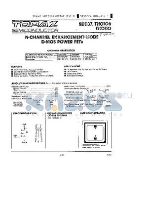 TN0110 datasheet - N-CHANNEL ENHANCEMENT-MODE D-MOS POWER FETs