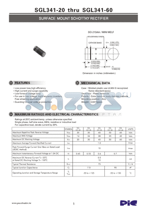 SGL341-50 datasheet - SURFACE MOUNT SCHOTTKY RECTIFIER