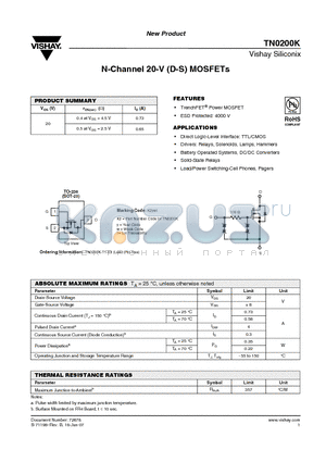 TN0200K_07 datasheet - N-Channel 20-V (D-S) MOSFETs