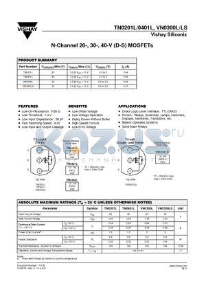 TN0201L datasheet - N-Channel 20-, 30-, 40-V (D-S) MOSFETs