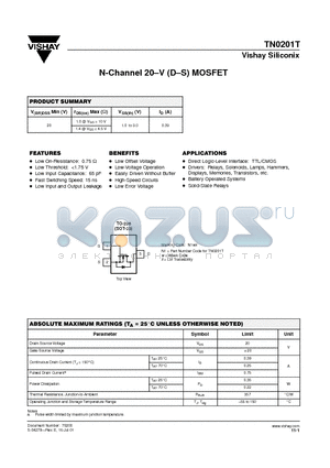 TN0201T datasheet - N-Channel 20-V (D-S) MOSFET