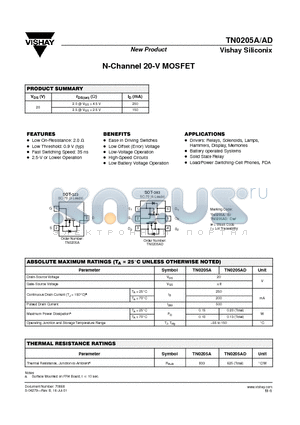 TN0205A datasheet - N-Channel 20-V MOSFET