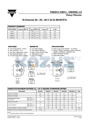 TN0401L datasheet - N-Channel 20-, 30-, 40-V (D-S) MOSFETs