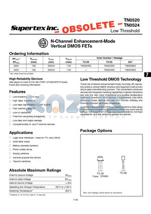 TN0520ND datasheet - N-Channel Enhancement-Mode Vertical DMOS FETs