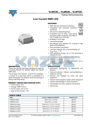 VLMY3000-GS08 datasheet - Low Current SMD LED