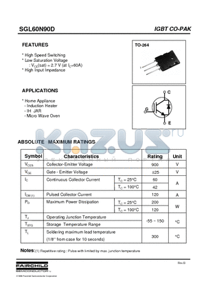 SGL60N90D datasheet - IGBT CO-PAK (High Speed Switching Low Saturation Voltage High Input Impedance)