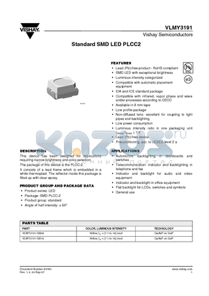 VLMY3191 datasheet - Standard SMD LED PLCC2