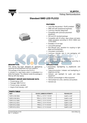 VLMY31J1K2-GS08 datasheet - Standard SMD LED PLCC2