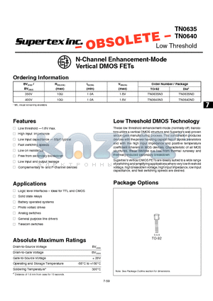 TN0635 datasheet - N-Channel Enhancement-Mode Vertical DMOS FETs