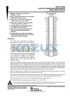 SN74LVC16646 datasheet - 16-BIT BUS TRANSCEIVER AND REGISTER WITH 3-STATE OUTPUTS